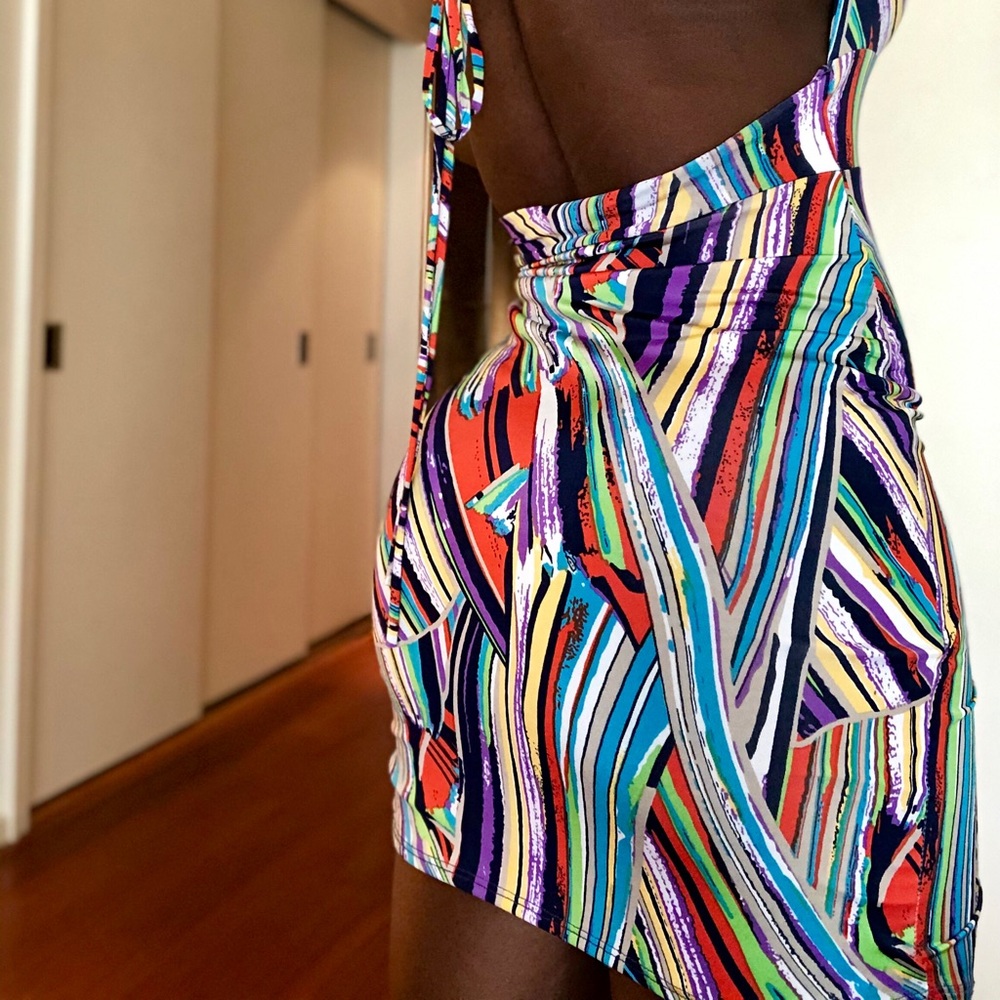 Pattern Multi Color Mini Bodycon Halter Top Dress - Picture 6 of 6